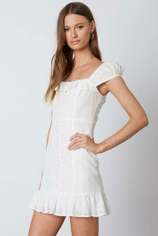White Eyelet Lace Mini Dress