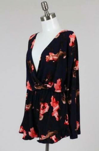 Serendipity Navy Floral Bell Sleeve Romper - Side View