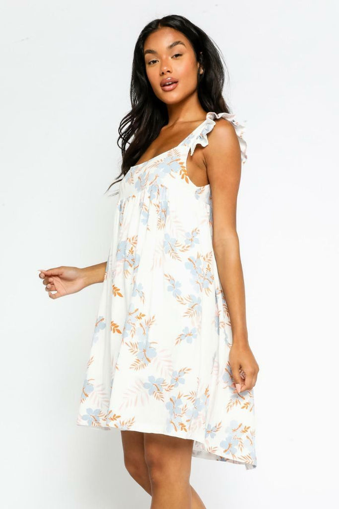 White Tropical Print Dresses