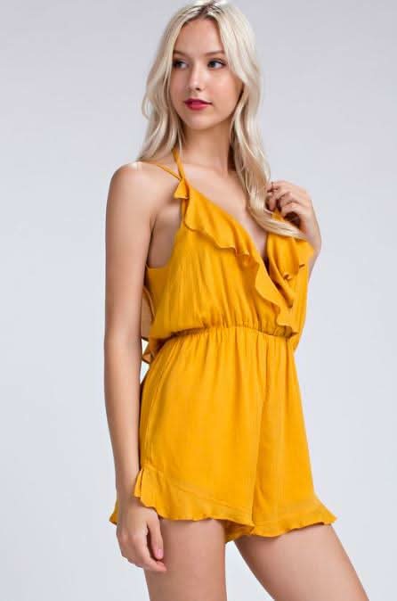 Mustard Yellow Ruffle Romper