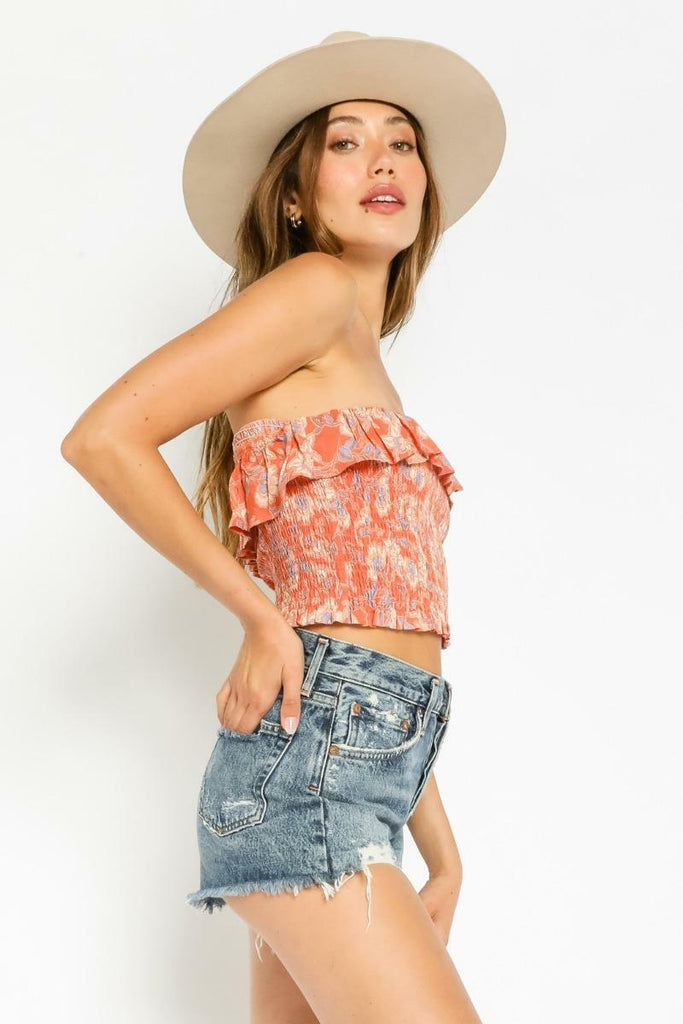 Ruffle Floral Tube Top