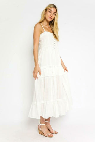 Melina White Tiered Midi Tank Dress - Side View