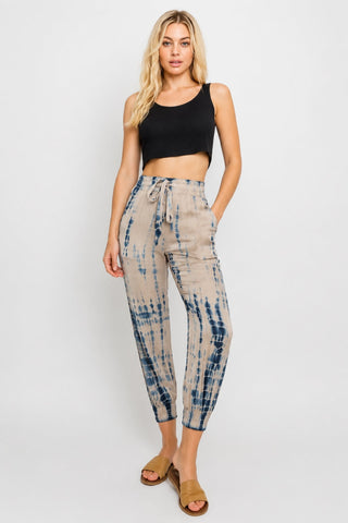 Good Vibes Nude and Navy Blue Tie-Dye Jogger Pants - Outfit View