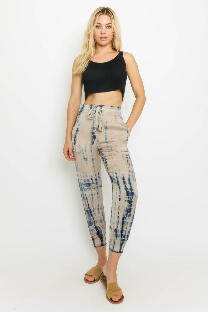 Good Vibes Nude and Navy Blue Tie-Dye Jogger Pants -  BohoPink