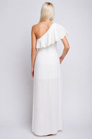 Peta One Shoulder Ruffle Maxi Dress - Back View