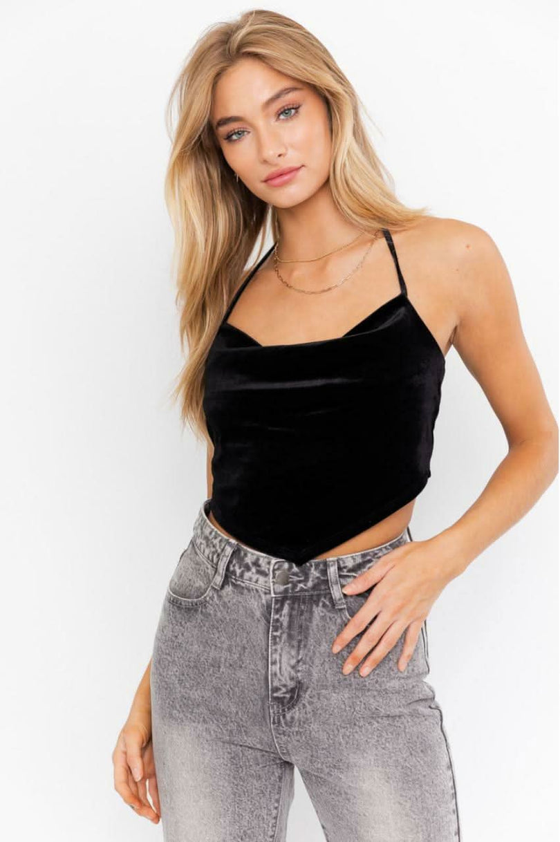 Black Velvet Halter Crop Top 