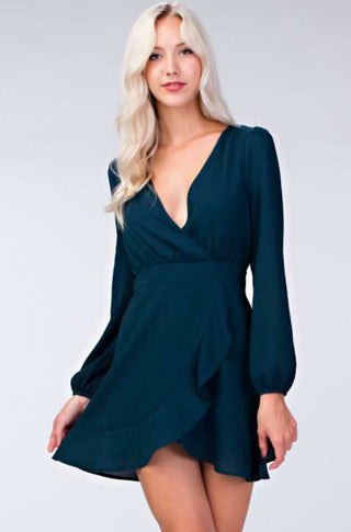 Second Chance Teal Wrap Dress - Front View
