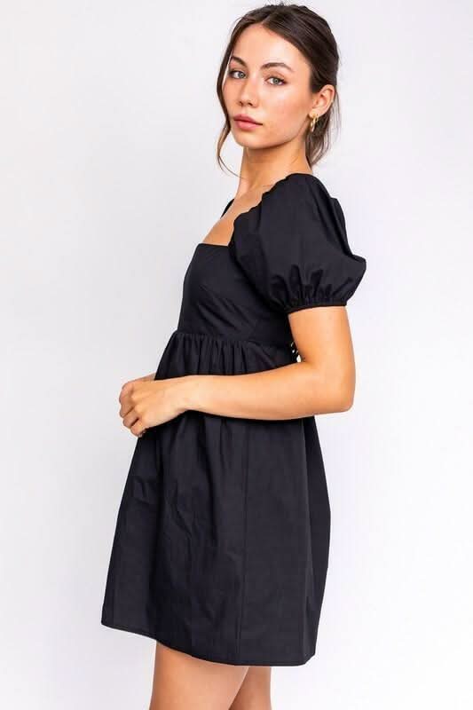  Puff Sleeve Babydoll Square Neck Dress