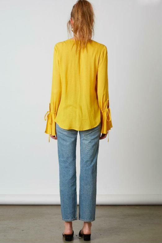 Canal Yellow Flounce Sleeve Top -  BohoPink