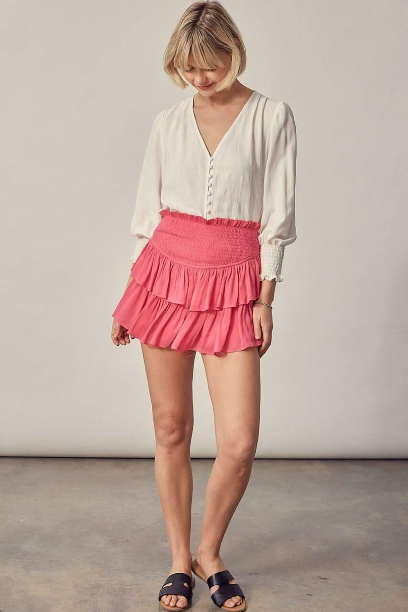 Pink Smocked Waist Ruffle Mini Skirt