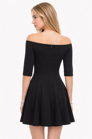 Be Bold Black Off-The-Shoulder Skater Dress - Back View