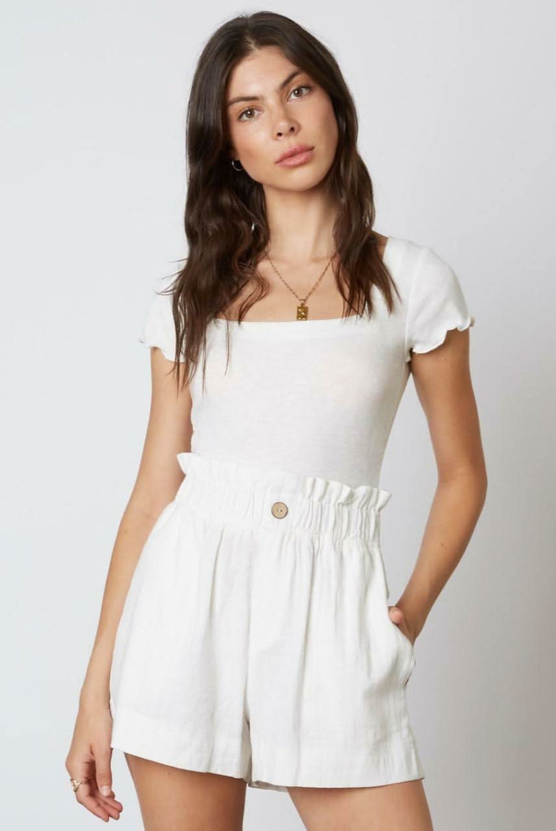 White Smocked Waist Shorts