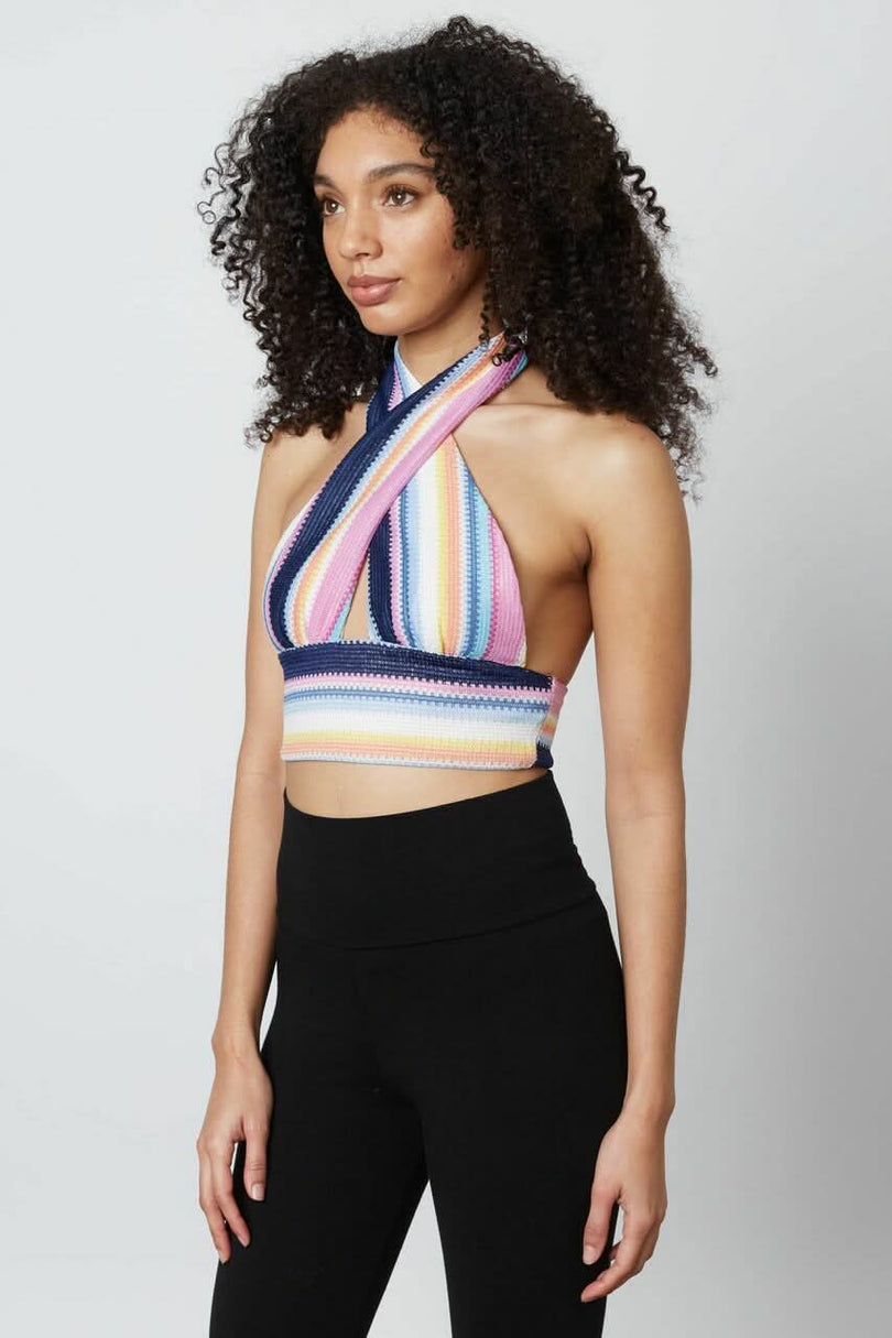 Cute Striped Print Halter Crop Top