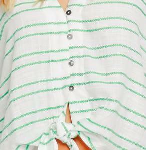White and Green Button-Down Tie Top