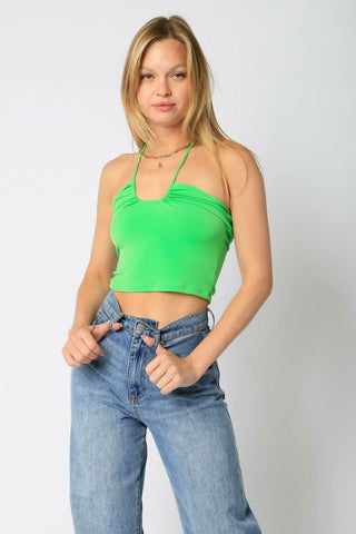 Randi Apple Green Halter Crop Top front