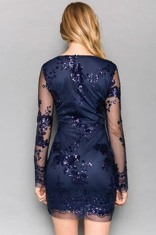 Victoria Navy Sequin Mini Dress - from our Long Sleeve Dresses Collection