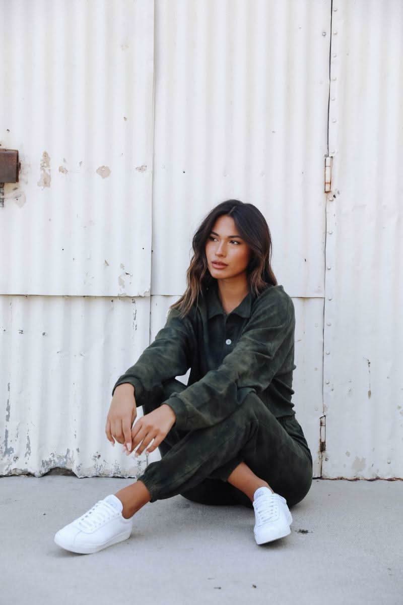 Just Go With It Olive Tie-Dye Drawstring Joggers -  BohoPink