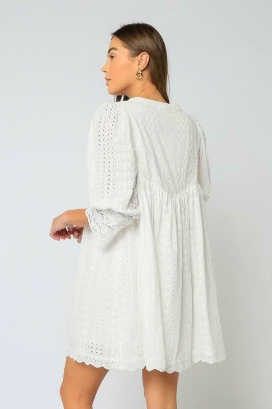 White Eyelet Dress - Puff Sleeve Shift Dress | Boho Pink White Eyelet Dress - Puff Sleeve Shift Dress | Boho Pink