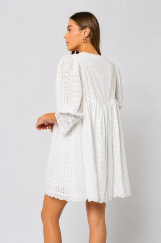 Edwina White Eyelet Shift Dress.- Back View
