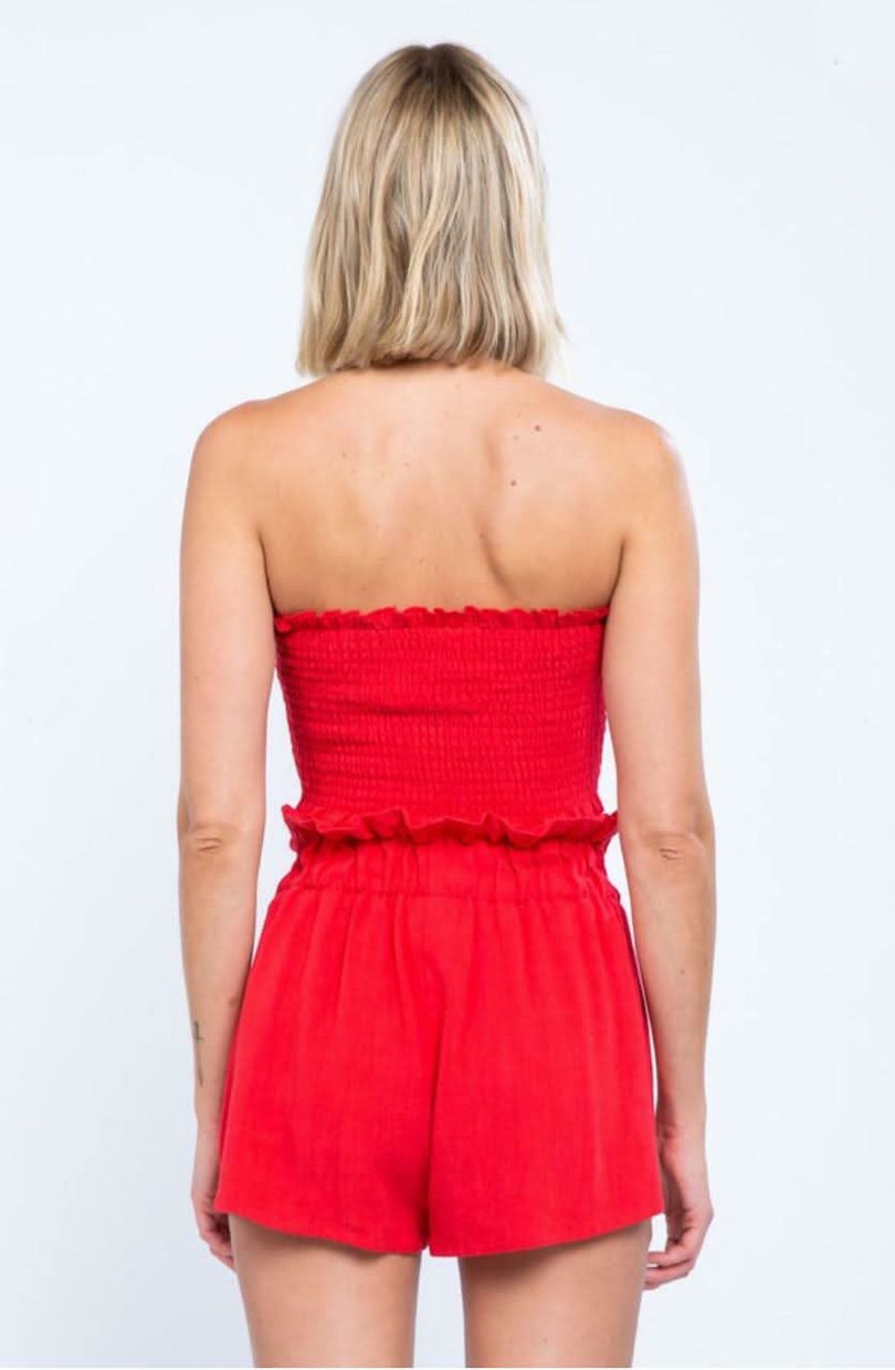 Houston Red Knotted Front Smocked Tube Top - Back View