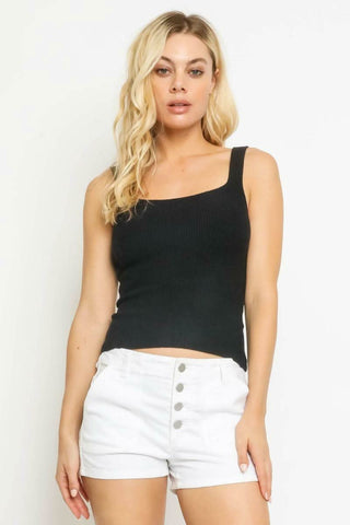 Becca Black Ribbed Tank Top -  BohoPink