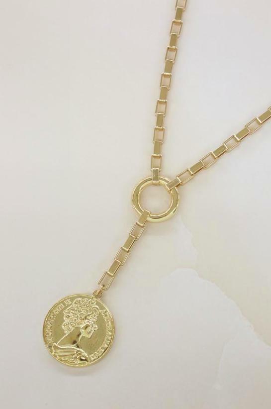 Hope Gold Lariat Medallion Necklace -  BohoPink