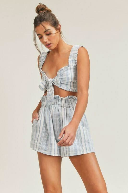 Beach House Blue and White Striped Two-Piece Romper -  BohoPink