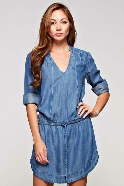 Denim Dress - Shirt Dress - V-Neck Mini Dress | Boho Pink Denim Dress - Shirt Dress - V-Neck Mini Dress | Boho Pink