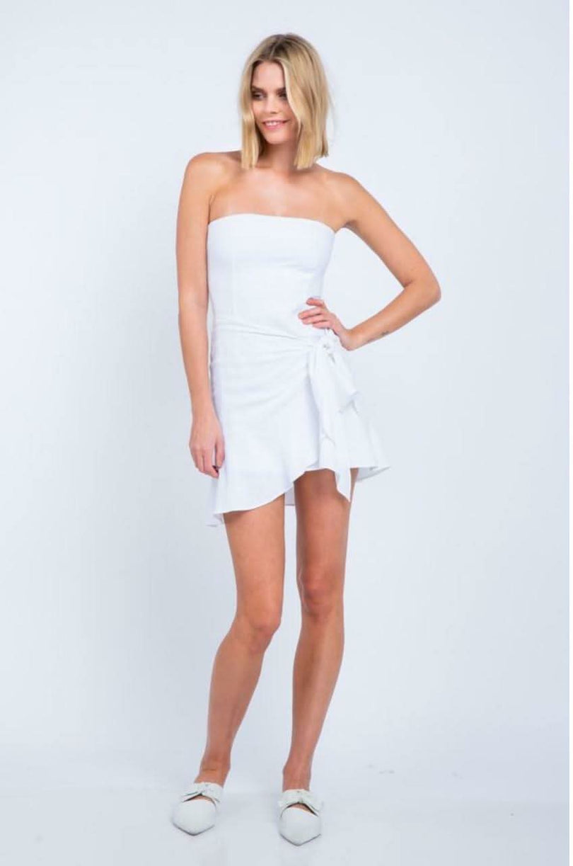 Demi White Strapless Mini Dress a white graduation dress for ceremony