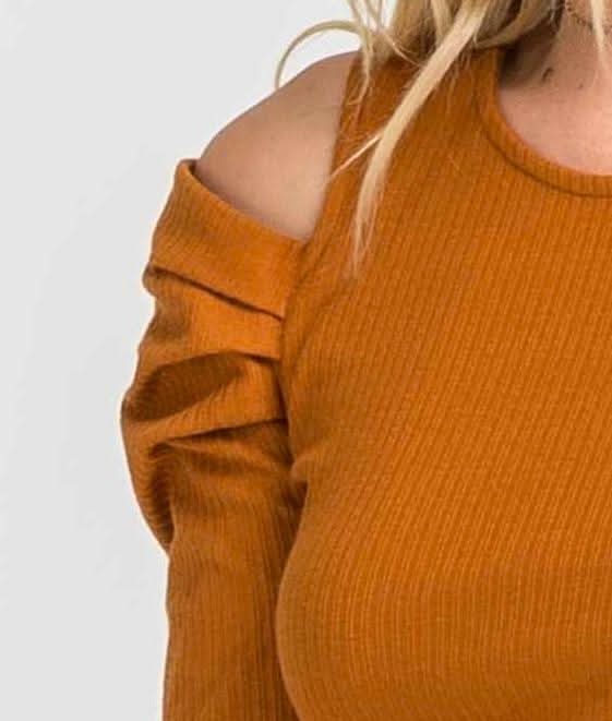 Just the Basic Mustard Cold-Shoulder Top -  BohoPink