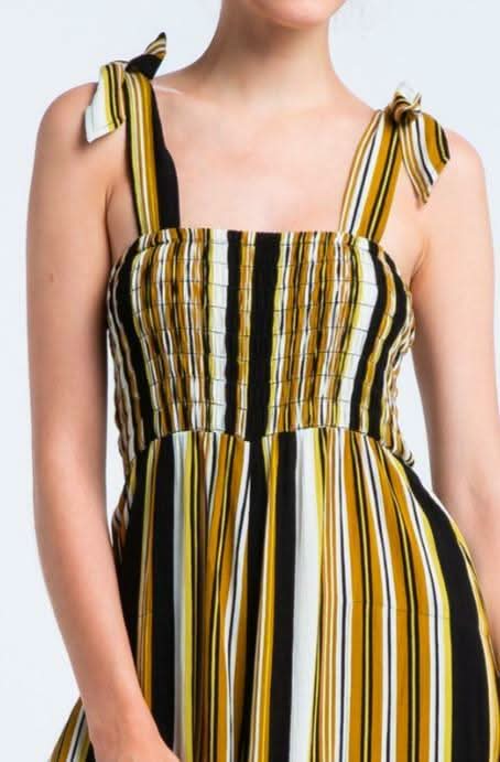 Cute Striped Tie Strap Smocked Jumpsuit