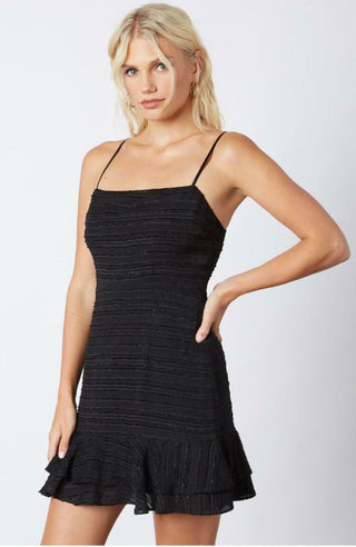 Black going out dress with tiered ruffle hem