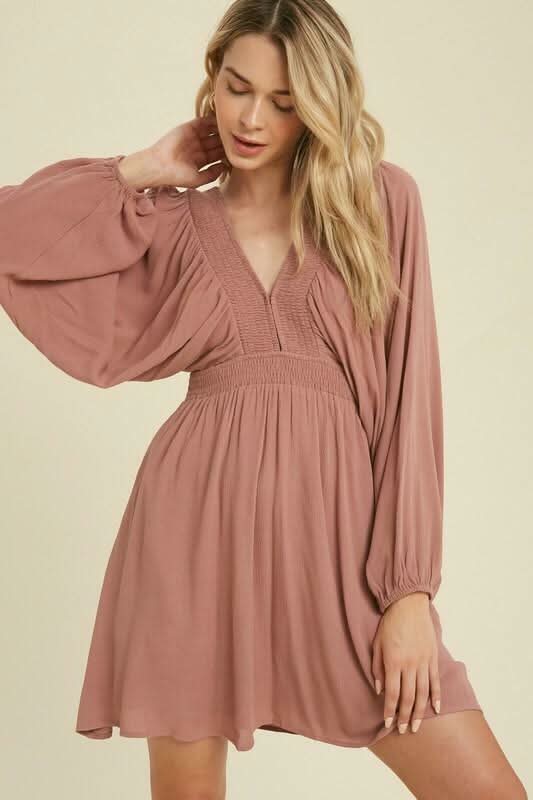 Washed Red Dress - Long Balloon Sleeve Dress | Boho Pink Washed Red Dress - Long Balloon Sleeve Dress | Boho Pink