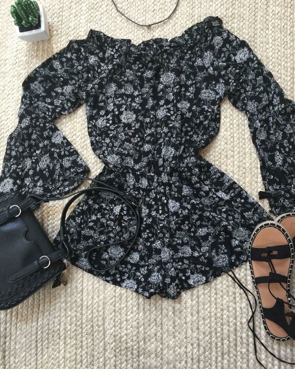 Black Floral Print Romper