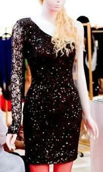 Black Sequin Lace One Sleeve Mini Dress