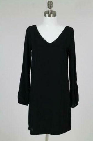 Shift Dresses - Black Cold Shoulder Long Sleeve Shift Dress - Front View