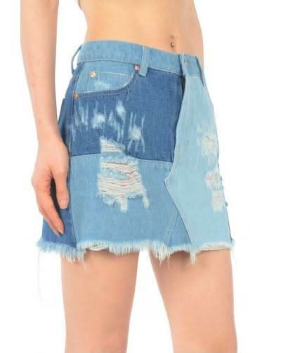 Equinox Denim Patchwork Mini Skirt -  BohoPink