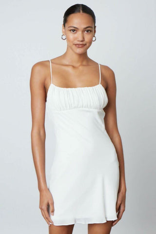 White ruched bodycon mini dress for graduation