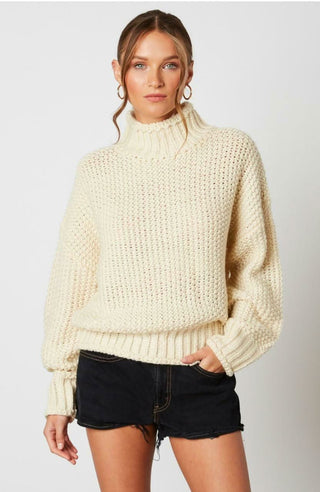 Jess Ivory Funnel Neck Knit Sweater - Detailed View 
