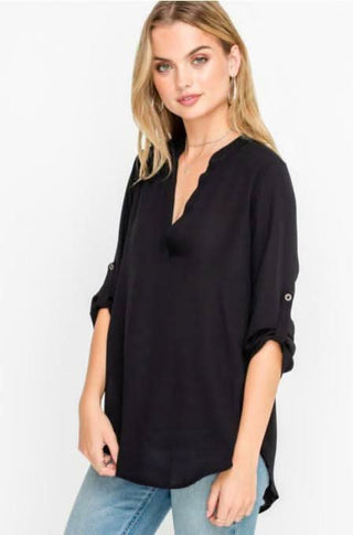 See That Girl Black Roll Tab Sleeve Top from our tunic tops edit