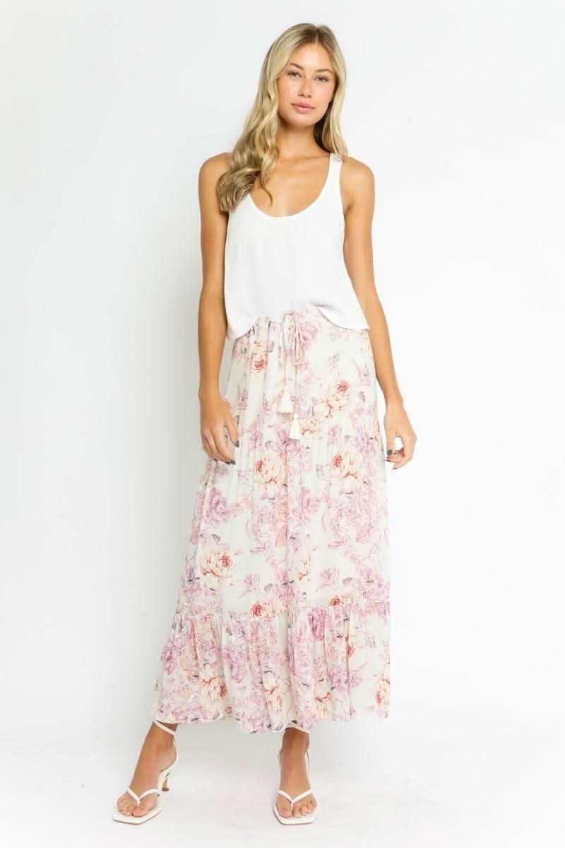 White Floral Midi Skirt