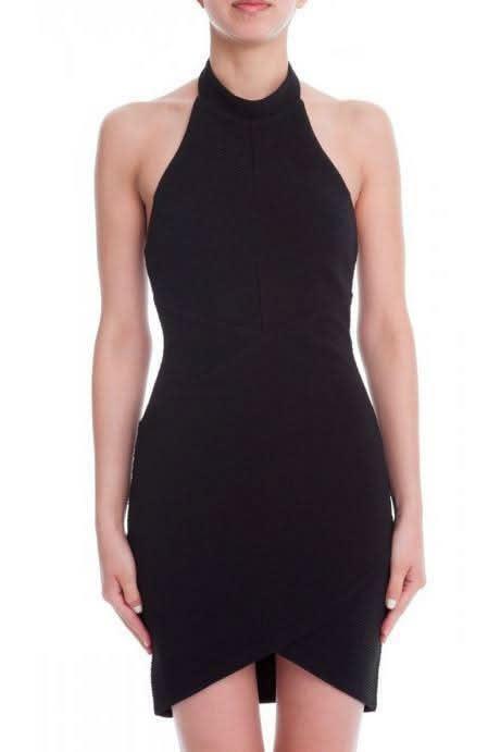 Black Mock Neck Bodycon Mini Dreess