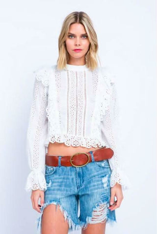 Bridget White Eyelet Lace Top -  BohoPink