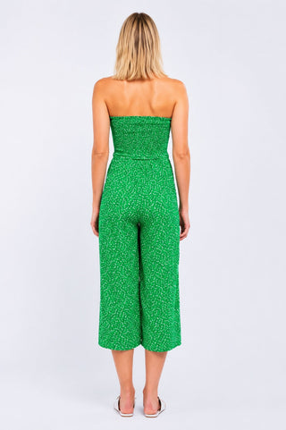 Vineyard Villa Green Floral Strapless Culotte Jumpsuit Back View