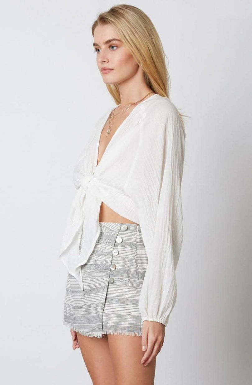 Striped Button Front Skort