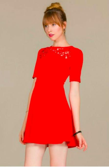 Red Short Sleeve Skater Dress