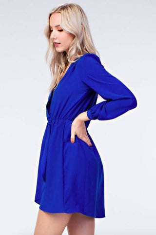 Hannah Royal Blue Long Sleeve Wrap Dress - Side View