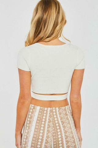 Amy White Center Ring Knit Crop Top -  BohoPink