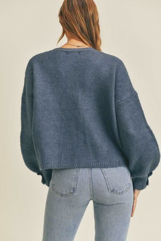Cozy Feels Blue Puff Sleeve Cardigan -  BohoPink