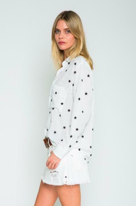 White Button-Up Star Print Shirt